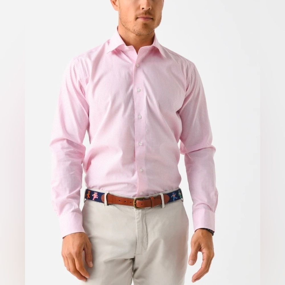 $250 Peter Millar Mens Renato Microcheck Button-Up Shirt